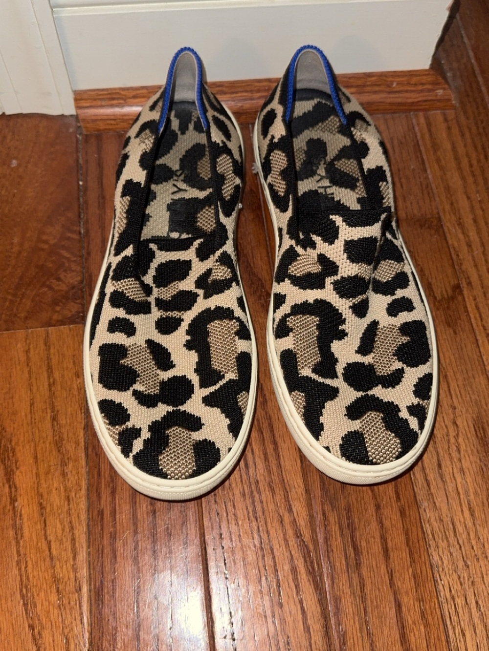 Rothy's Leopard Print Slip-On Sneakers in Black and Tan